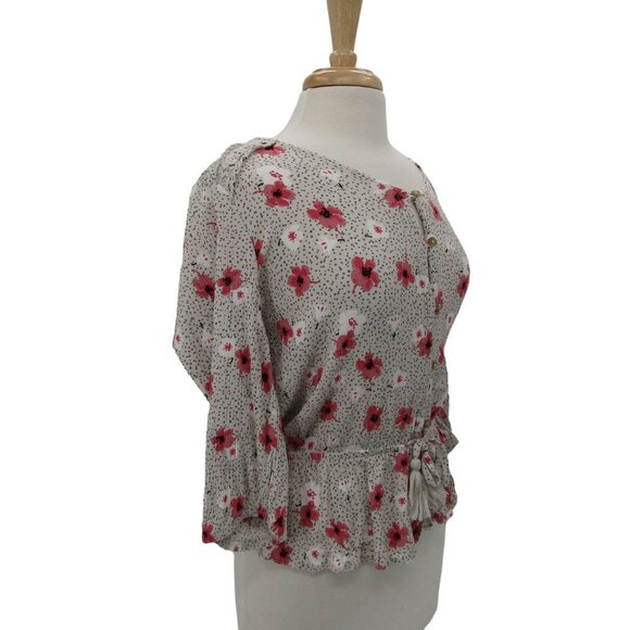 Angels Womens 3/4 Sleeve Button Front Floral Peplum Blouse Top XL Casual Rayon - Picture 2 of 14